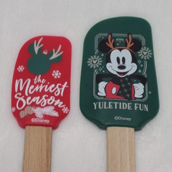 Disney Christmas Silicone Spatula Set Of 2 Mickey Mouse Wooden Handles - Picture 5 of 9